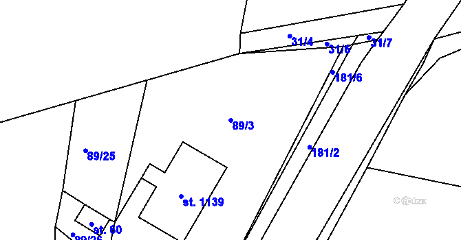 Parcela st. 89/3 v KÚ Hrbov u Lhenic, Katastrální mapa