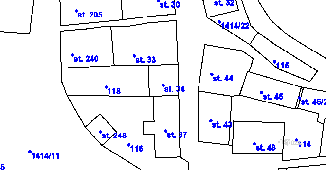 Parcela st. 34 v KÚ Lhenice, Katastrální mapa