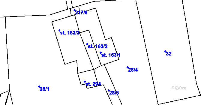 Parcela st. 163/1 v KÚ Lhenice, Katastrální mapa
