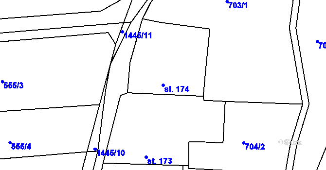 Parcela st. 174 v KÚ Lhenice, Katastrální mapa