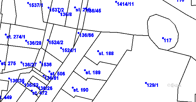 Parcela st. 188 v KÚ Lhenice, Katastrální mapa
