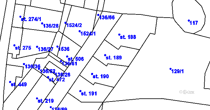 Parcela st. 189 v KÚ Lhenice, Katastrální mapa