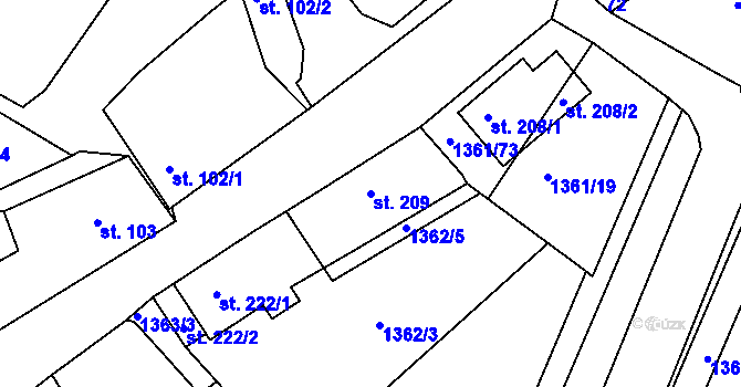 Parcela st. 209 v KÚ Lhenice, Katastrální mapa