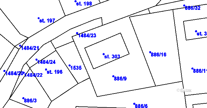 Parcela st. 303 v KÚ Lhenice, Katastrální mapa