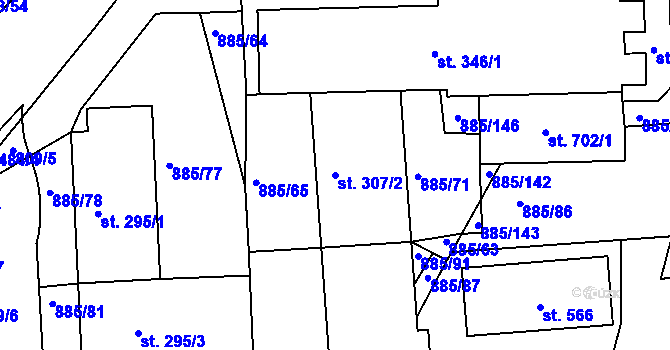 Parcela st. 307/2 v KÚ Lhenice, Katastrální mapa