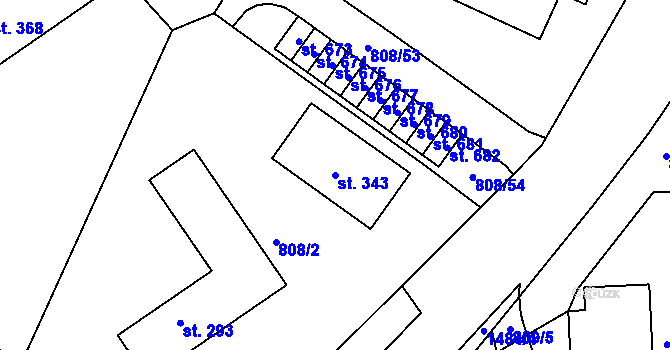 Parcela st. 343 v KÚ Lhenice, Katastrální mapa