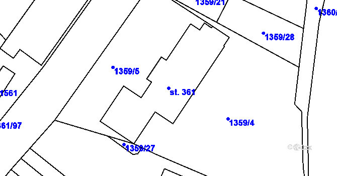 Parcela st. 361 v KÚ Lhenice, Katastrální mapa