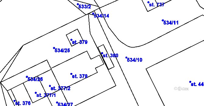 Parcela st. 380 v KÚ Lhenice, Katastrální mapa