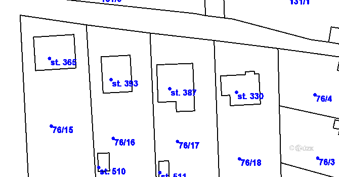 Parcela st. 387 v KÚ Lhenice, Katastrální mapa