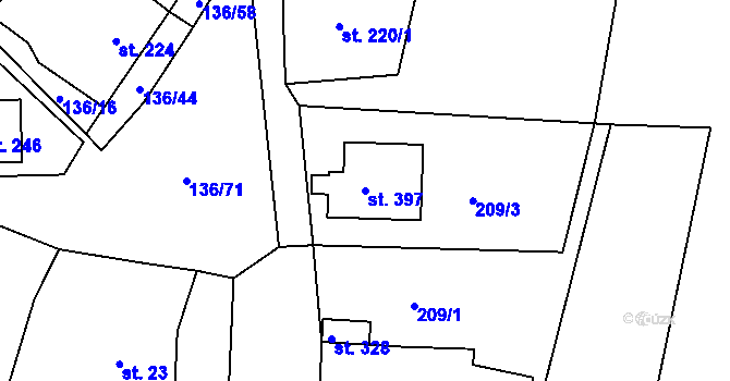 Parcela st. 397 v KÚ Lhenice, Katastrální mapa