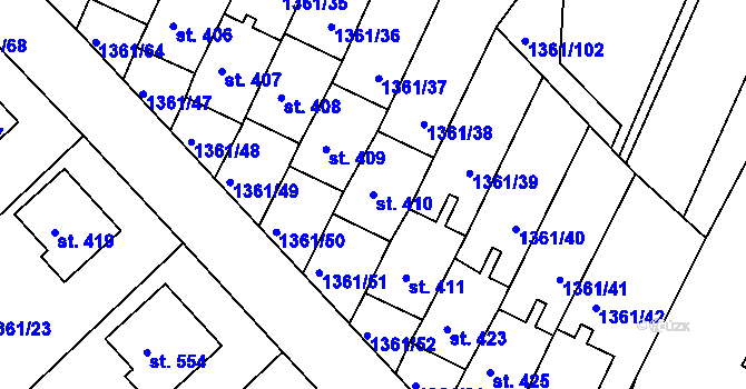 Parcela st. 410 v KÚ Lhenice, Katastrální mapa