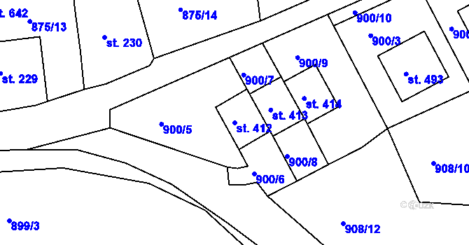 Parcela st. 412 v KÚ Lhenice, Katastrální mapa