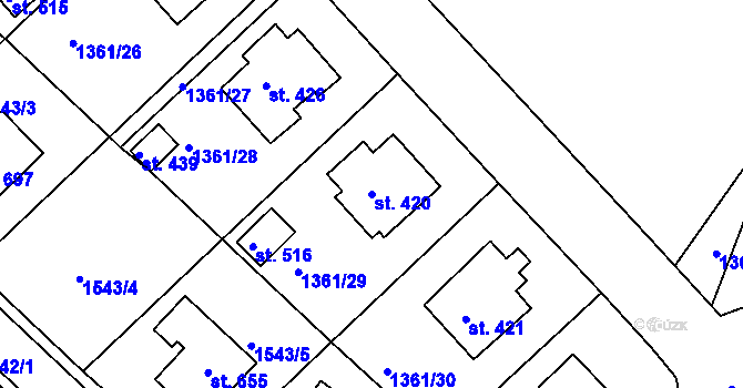 Parcela st. 420 v KÚ Lhenice, Katastrální mapa