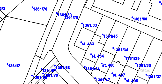 Parcela st. 433 v KÚ Lhenice, Katastrální mapa