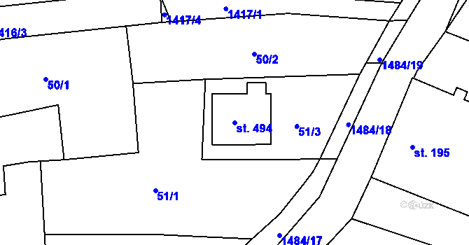 Parcela st. 494 v KÚ Lhenice, Katastrální mapa