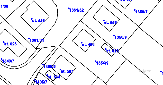 Parcela st. 496 v KÚ Lhenice, Katastrální mapa