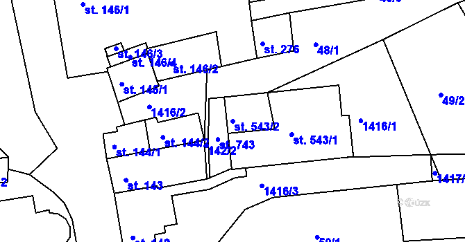 Parcela st. 543/2 v KÚ Lhenice, Katastrální mapa