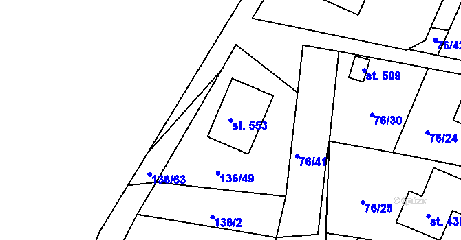 Parcela st. 553 v KÚ Lhenice, Katastrální mapa