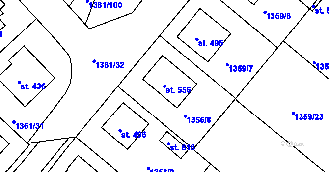 Parcela st. 556 v KÚ Lhenice, Katastrální mapa