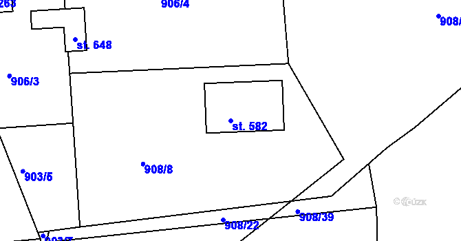 Parcela st. 582 v KÚ Lhenice, Katastrální mapa