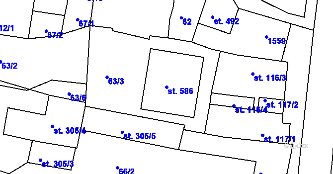 Parcela st. 586 v KÚ Lhenice, Katastrální mapa