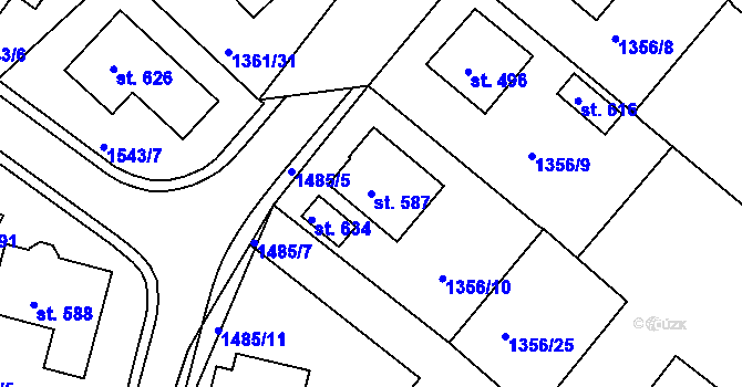 Parcela st. 587 v KÚ Lhenice, Katastrální mapa