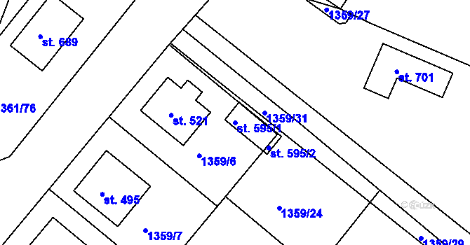 Parcela st. 595/1 v KÚ Lhenice, Katastrální mapa
