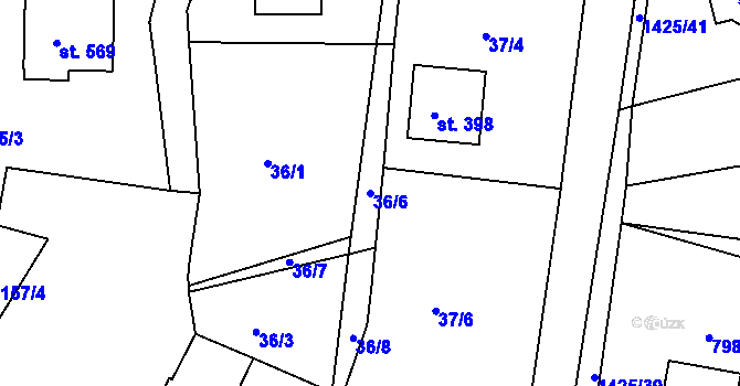 Parcela st. 36/6 v KÚ Lhenice, Katastrální mapa