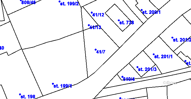 Parcela st. 41/7 v KÚ Lhenice, Katastrální mapa