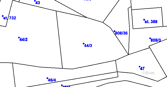 Parcela st. 44/3 v KÚ Lhenice, Katastrální mapa