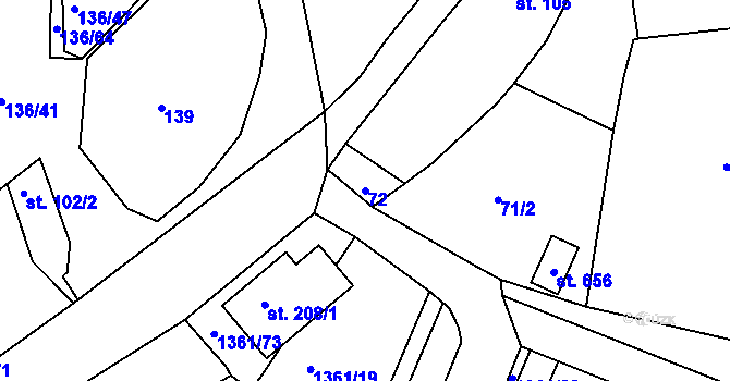 Parcela st. 72 v KÚ Lhenice, Katastrální mapa