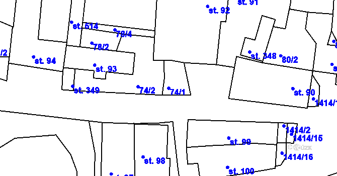 Parcela st. 74/1 v KÚ Lhenice, Katastrální mapa