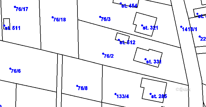 Parcela st. 76/2 v KÚ Lhenice, Katastrální mapa