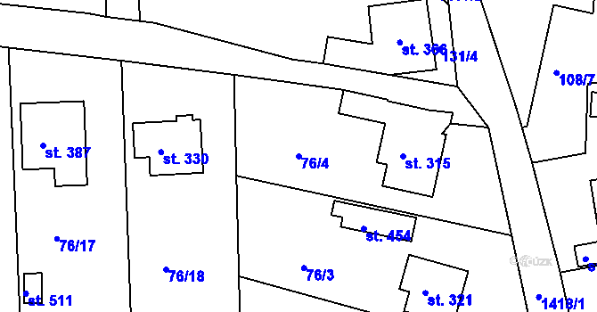 Parcela st. 76/4 v KÚ Lhenice, Katastrální mapa