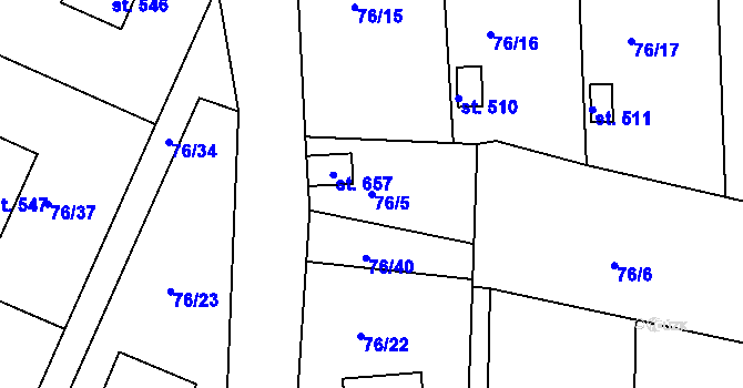 Parcela st. 76/5 v KÚ Lhenice, Katastrální mapa