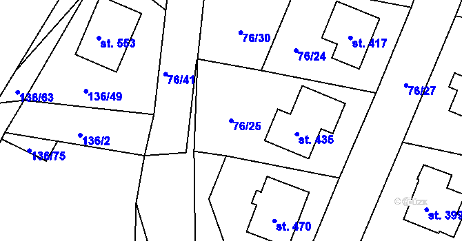 Parcela st. 76/25 v KÚ Lhenice, Katastrální mapa