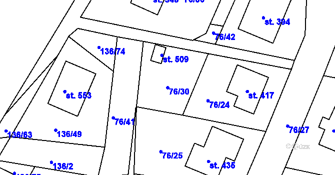 Parcela st. 76/30 v KÚ Lhenice, Katastrální mapa