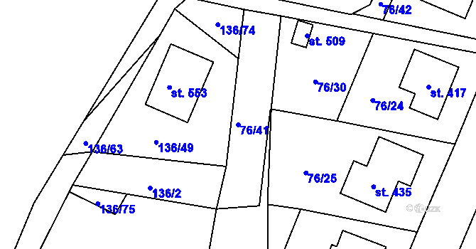 Parcela st. 76/41 v KÚ Lhenice, Katastrální mapa