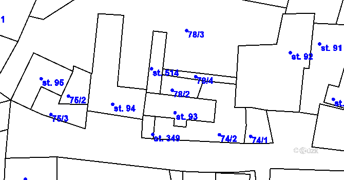 Parcela st. 78/2 v KÚ Lhenice, Katastrální mapa