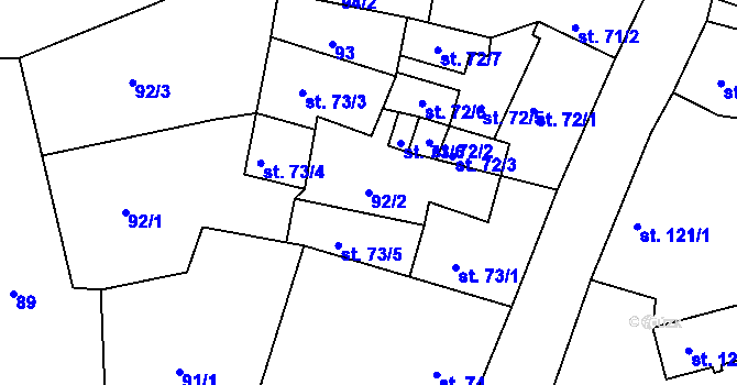 Parcela st. 92/2 v KÚ Lhenice, Katastrální mapa