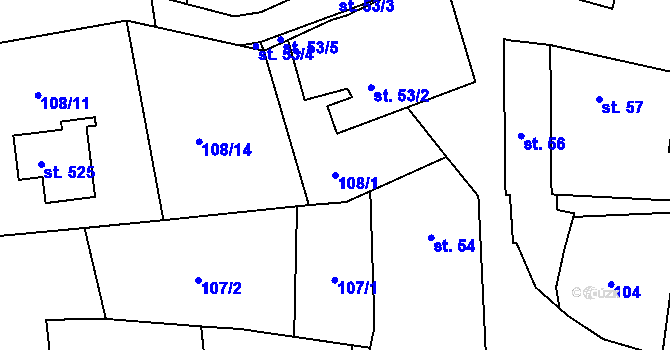 Parcela st. 108/1 v KÚ Lhenice, Katastrální mapa