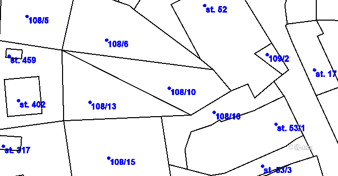 Parcela st. 108/10 v KÚ Lhenice, Katastrální mapa