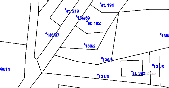 Parcela st. 130/2 v KÚ Lhenice, Katastrální mapa