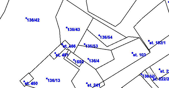 Parcela st. 136/53 v KÚ Lhenice, Katastrální mapa