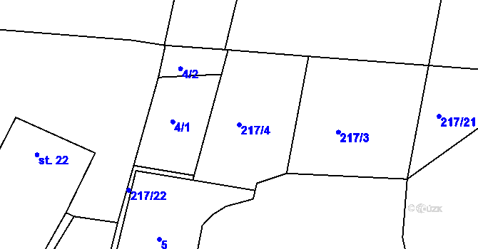Parcela st. 217/4 v KÚ Lhenice, Katastrální mapa