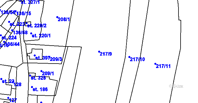Parcela st. 217/9 v KÚ Lhenice, Katastrální mapa