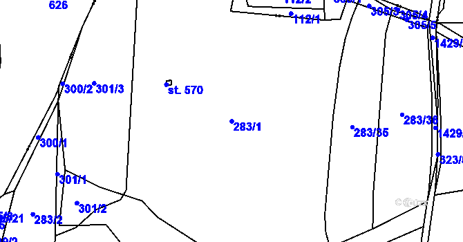 Parcela st. 283/1 v KÚ Lhenice, Katastrální mapa