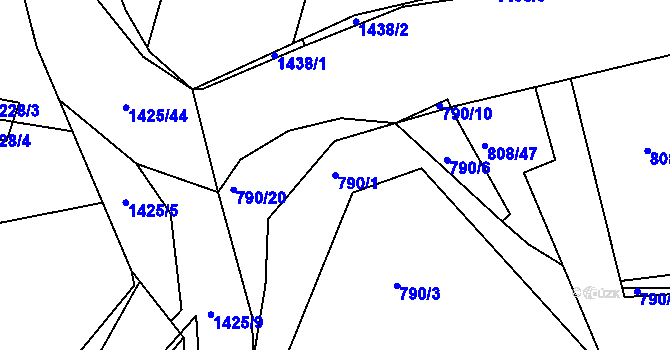 Parcela st. 790/1 v KÚ Lhenice, Katastrální mapa