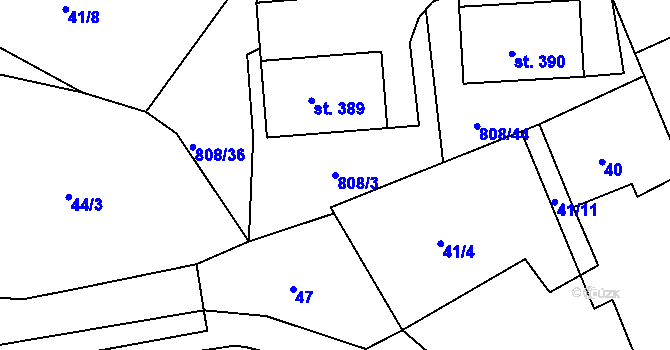 Parcela st. 808/3 v KÚ Lhenice, Katastrální mapa