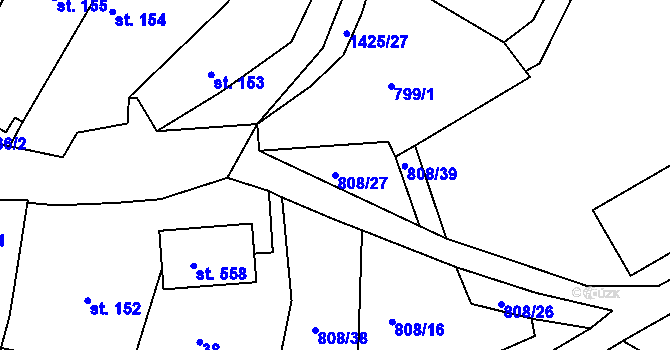 Parcela st. 808/27 v KÚ Lhenice, Katastrální mapa